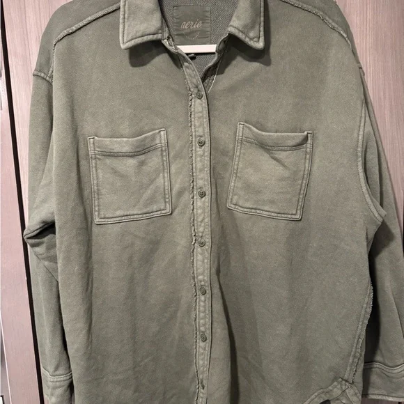 Aerie Lumberjane Fleece Oversized Olive Green Shirt - Picture 9 of 10